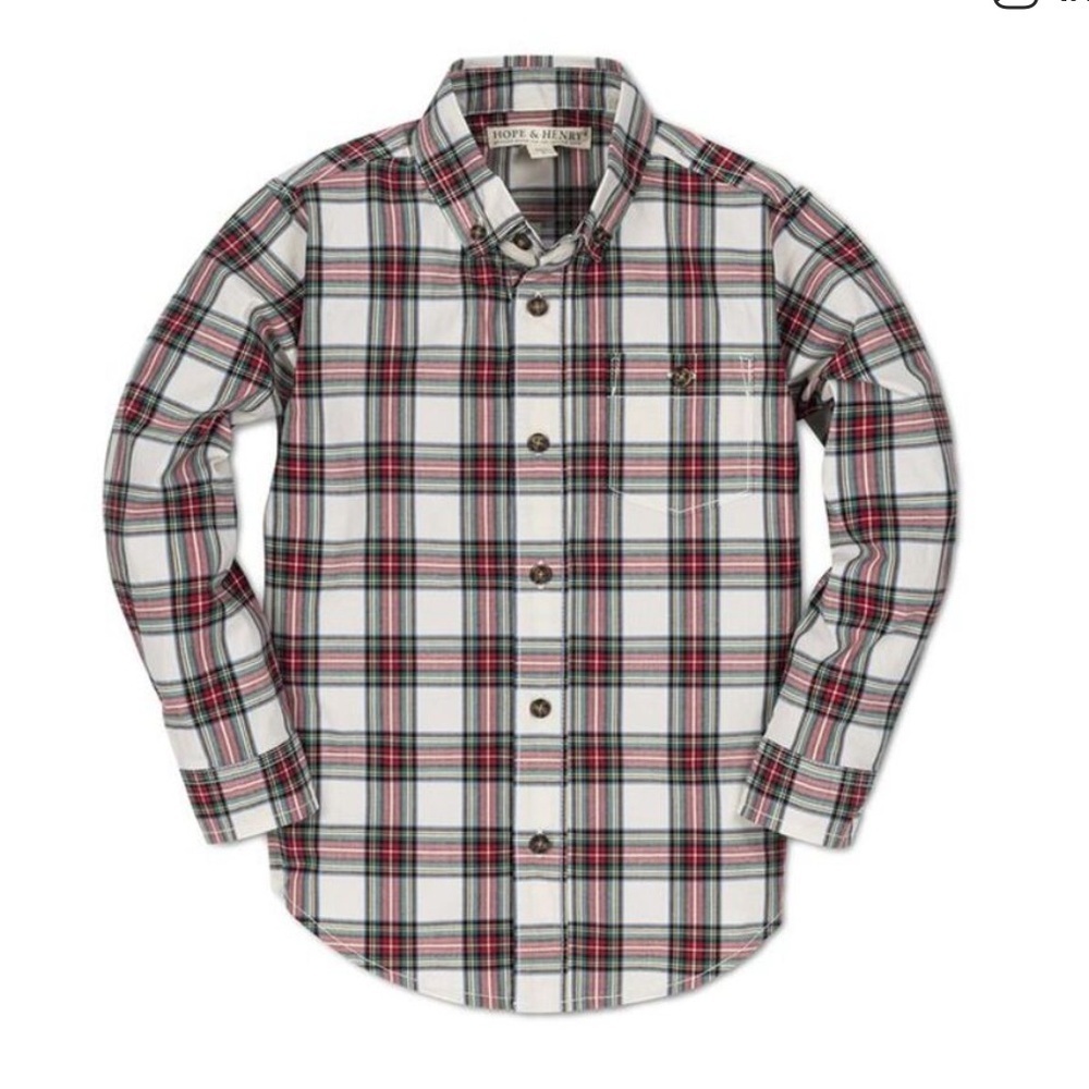 Hope and Henry Organic Plaid Button-Up Kids Shirt size 8